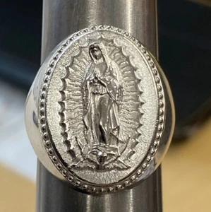 Virgin Mary Our Lady of Guadalupe Ring Sterling Silver 925 Solid Heavy - Picture 1 of 9