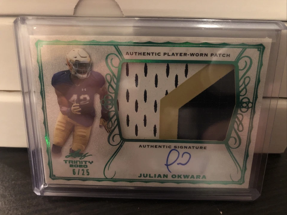 2020 Leaf Trinity Football Julian Okwara 3 Color Patch Auto /25 Lions - Image 1 of 1