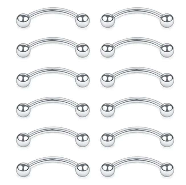 100Pcs/Lot Eyebrow/Lip Labret Piercing Rings Bar Ear Tragus Curved Barbell 14G - Image 1 of 1