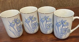 4 OTAGIRI BLUE IRIS 4” COFFEE / TEA MUGS GOLD TRIM - Bild 1 von 5