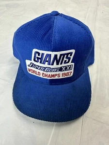 VINTAGE NEW YORK GIANTS HAT 1987 NFL SUPER BOWL XXI CHAMPIONS Corduroy USA Made - Picture 1 of 8