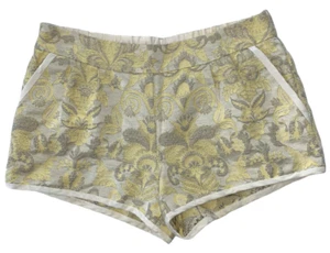 Aritzia Wilfred Women's Jacquard Silk Shorts Yellow Silver with Pockets Sz 4 - Picture 1 of 4