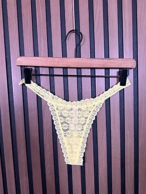 New Victorias Secret Large String Thong Medium Yellow Lace Flower Tanga - Image 1 of 4