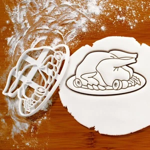 Turkey on Plate cookie cutter - Thanksgiving harvest festival autumn Christmas - Picture 1 of 4