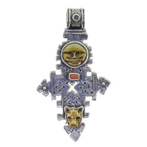 Tabra Bronze Sun God Jaguar Ethiopoian Cross Pendant - Picture 1 of 1