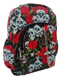 SKULL ROSES roter Rucksack Rucksack Schule College kariert EMO GOTH Laptoptasche - Bild 1 von 4