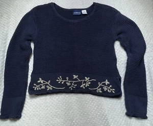 VTG Lizwear Liz Claiborne Womens Sweater Size M Blue Chunky Knit 90s Crop Cotton - Picture 1 of 10
