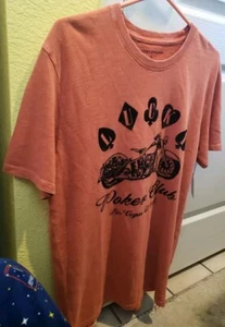 Lucky Brand Men's T-Shirt Orange POKER CLUB VEGAS MOTORCYCLE Medium NWT - Picture 1 of 3