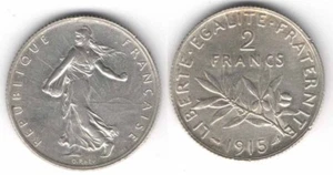 1 piece de 2 francs semeuse 1915 argent ( 007 ) - Picture 1 of 1