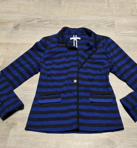 Ellen Tracy Company Women’s Black Blue Stripe Blazer Jacket Size Medium - Picture 1 of 12