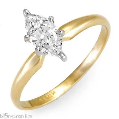 Engagement Solitaire 14K 2 Tone Gold Ring 0.50 ctw Marquise Diamond. SZ - 6. New Foto 1 de 3