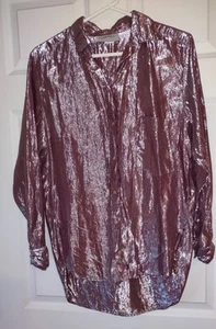 Vintage 80's/90s FORENZA Pink Wet Foily Metallic Look SHIRT NEW WAVE LS Size S - Picture 1 of 5