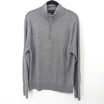 Suéter de Lana Merino Brooks Brothers Para Hombres Gris Medio Cuarto Cremallera Pullover Preppy Foto 1 de 4