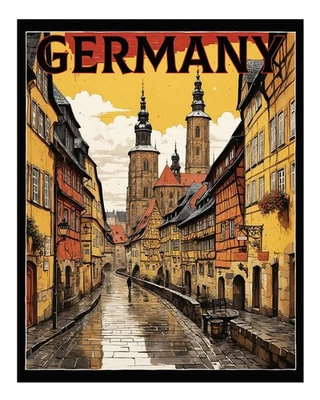 Charming German Street Scene Poster Wall Art Premium Quality - Image 1 of 4