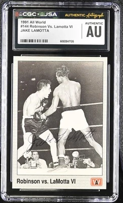 Tarjeta de boxeo All World Jake Lamotta 1991 CGC x JSA auténtica firmada/automática BA202217 Foto 1 de 2