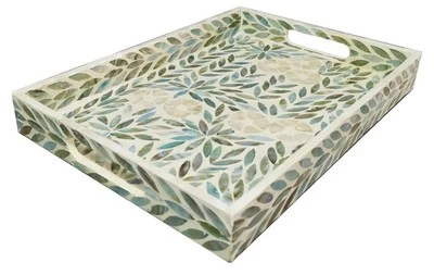 Creative Rectangular Mother of Pearl Shell Severing Tray Lacquer Wooden Decor... - Image 1 of 4