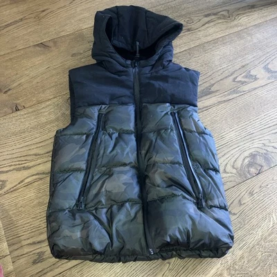 M&S Black Green Camo Padded Body Warmer Gilet With Fleece Hood Size 6-7 Years - Image 1 of 4