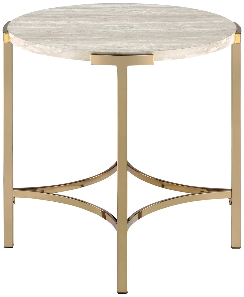 Vasket 24" Wide Champagne and White Round End Table - Image 1 of 1