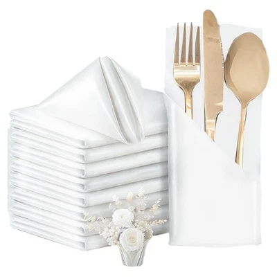 12 Pack 17x17 inch White Washable Cloth Dinner Napkins Reusable Hotel Quality - Image 1 of 4