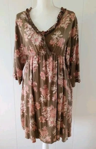 Vestido April Cornell Grande Marrón Rosa Floral Volantes Cuello Pradera Romántico Rayón - Imagen 1 de 9