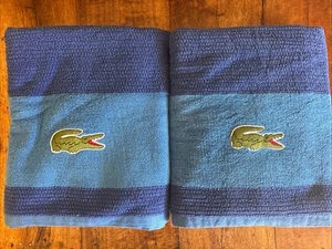 Lacoste Bath Towels Blue Big Stripe Crocodile Logo 29” x 48” 100% Cotton (qty 2) - Picture 1 of 4