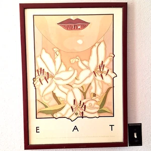 EAT Chez Panisse 9th Birthday Poster by David Lance Goines 1980 Original Framed - Picture 1 of 9
