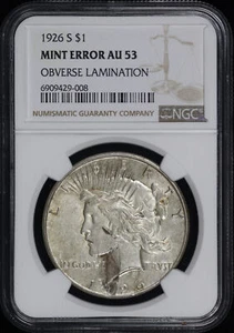 1926-S Peace Dollar NGC AU-53 Mint Error Obverse Lamination - Picture 1 of 2
