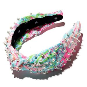 NEW LELE SADOUGHI LILLY PULITZER PEARL KNOTTED HEADBAND Seaing Things Pink Blue 