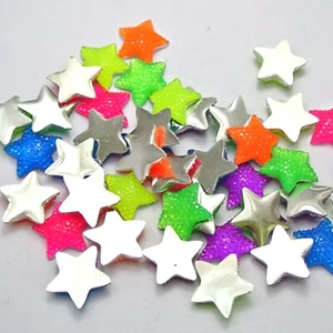 50 Mixed Neon Color Flatback Resin Cabochon Dotted Star Rhinestone Gems 15X15mm - Picture 1 of 5