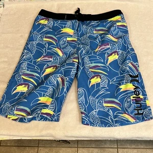 HURLEY PHANTOM Blue All Over TOUCAN Print Size 18/ 29 MEN'S BOARD SHORTS - Picture 1 of 7