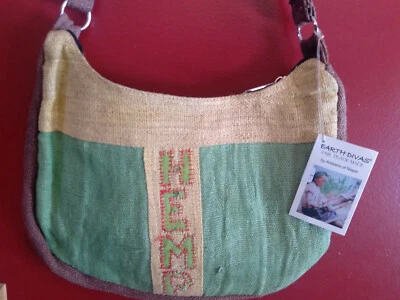 Pure Hemp Women's Hand Bag Purse Green Yellow 100% Handmade Nepal Earth Divas - Image 1 of 3