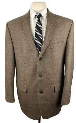 CALVIN KLEIN 男式 41R 棕色格子柔软加拿大羊毛西装外套运动外套西装外套 — 第 1/4 张图片