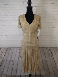 Neu mit Etikett Vintage Deadstock/Patra Damen-Seidenkleid Perlen Pailletten FIT & FLARE – Größe 12 - Bild 1 von 16