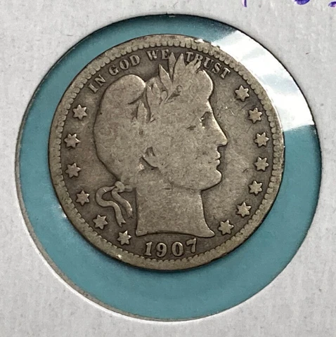 1907 P Barber Quarter ~ Old United States Silver Coin Cover