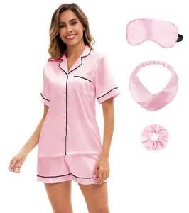 Silk Pajamas for Women Set Button Down Satin Pajama Set for Women Short Sleev... - Picture 1 of 5