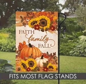 Faith Family Fall Garden Flag: Double-Sided Polyester Vibrant Banner 12x18" - Picture 1 of 5