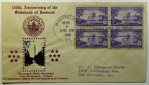 1941 FDC Montpelier Vermont 150th Anniversary of Vermont Statehood Crosby SC 903 - Picture 1 of 2