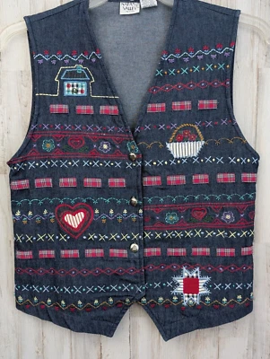 Chaleco Denim De Colección Napa Valley Petites Y2K S Bordado Sin Mangas Bohemio Occidental Foto 1 de 4