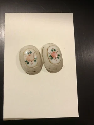 2 Antique Victorian white glass buttons hand painted roses - Image 1 of 4