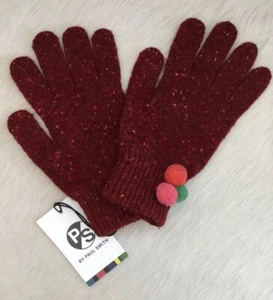 PS by Paul Smith Women’s Wool Gloves w/ Pom Poms Burgundy Flecked NWT ($95 USD) - Picture 1 of 6