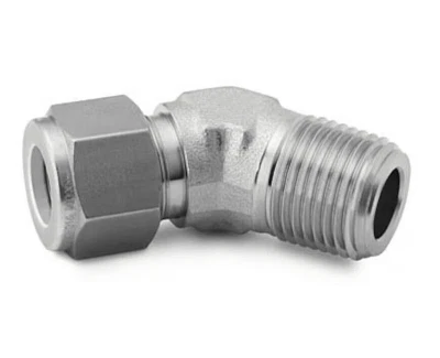 3/8 Tube x 1/4 MNPT 316ss Male 45 Deg Elbow Fitting Hy-Lok CLMB6-4N-S316 - Image 1 of 2