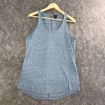 Regata Patagonia feminina grande azul montagem mistura de linho arejado gola redonda sem mangas - Imagem 1 de 4