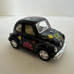 Kinsfun 1967 Classical Volkswagen Beetle 4” Black with Flowers and Hearts - Picture 1 of 7