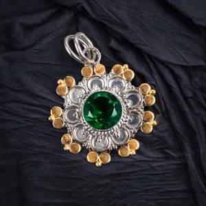 Handgefertigt 925 Sterlingsilber Schmuck Labor erstellt Smaragd Edelstein Anhänger - Bild 1 von 3