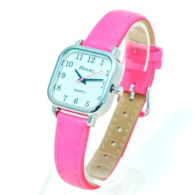 Ravel Ladies Super-Clear Easy Read Quartz Square Watch Pink Strap R0141.05.2 - Image 1 of 2