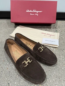 Salvatore Ferragamo Saba Loafers Womens Cacao Suede Sz 6m New - Picture 1 of 9