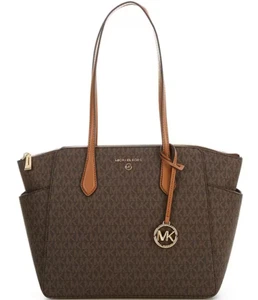 Michael Kors Marilyn Medium Top Zip Brown MK Signature Shoulder Tote - Picture 1 of 5