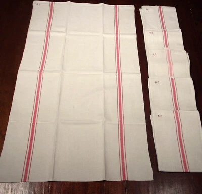 Lot 6 Torchons anciens métis à liteaux rouges 87 x 50 cm - Photo 1/4