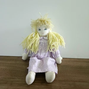 Vintage Cloth Soft Doll 14” Handmade Girl Yarn Hair Embroidered Face - Picture 1 of 5