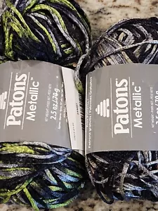 Skeins Patons Metallic Nylon Blend Yarn - 2.5 oz Green Villain & Black Marble - Picture 1 of 3